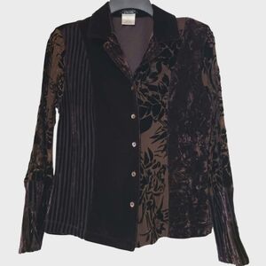 Softwear by Mark Singer Small Petite Brown/Black Blouse Button Opaque Sleeves